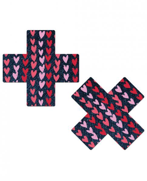 Pastease Plus with Hearts Dark Denim Pasties O-S