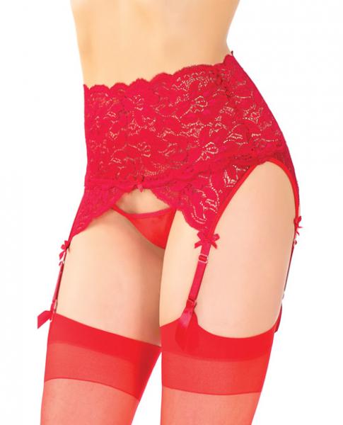 High Waist Adjustable Garter Belt Red OS-XL