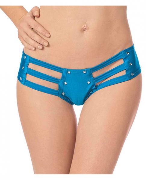 Strappy Front Back Jeweled Booty Shorts Ocean Blue O-S