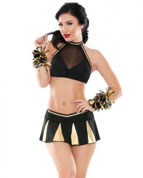 Play Crowd Pleaser Cheerleader Costume Set Black Gold L-XL