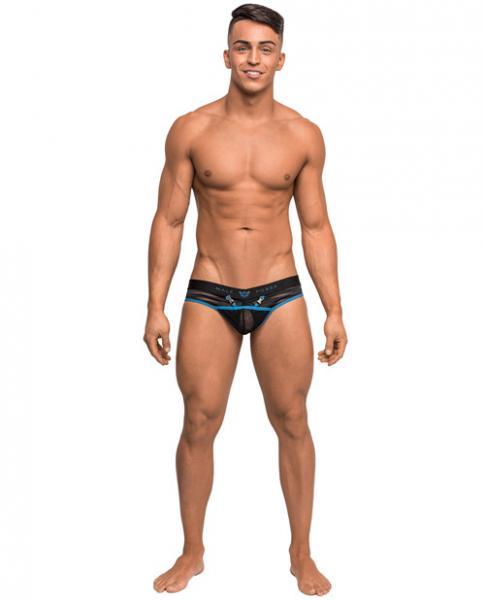 Clip Tease Unique Mesh Pouch Thong Black Blue L-XL