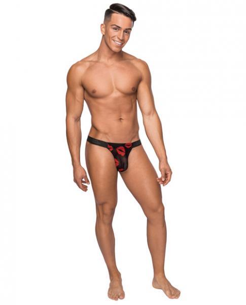 Kiss Me Mesh Micro Thong V Black Red S-M