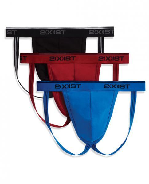 2xist 3 Pack Jock Strap Blue, Red, Black Medium