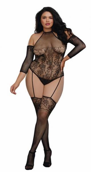 Floral Net Teddy Bodystocking Thigh High Stockings OQ