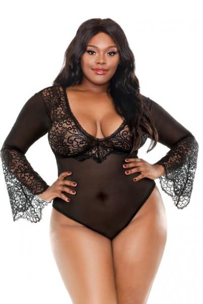 Aurora Bell Sleeve Bodysuit Black 3X-4X