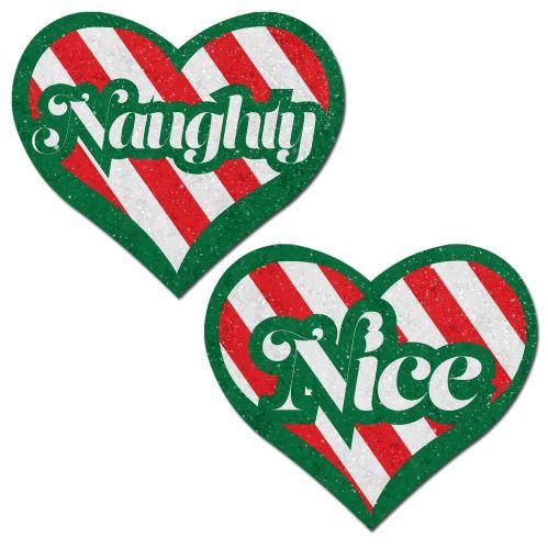 Pastease Naughty & Nice Heart Green, Red & White Velvet Pasties
