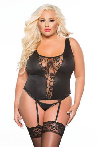 Kitten Lace and Wet Look Corset O-S XL