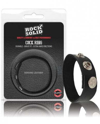 Rock Solid Adjustable Leather 3 Snap Cock Ring Black