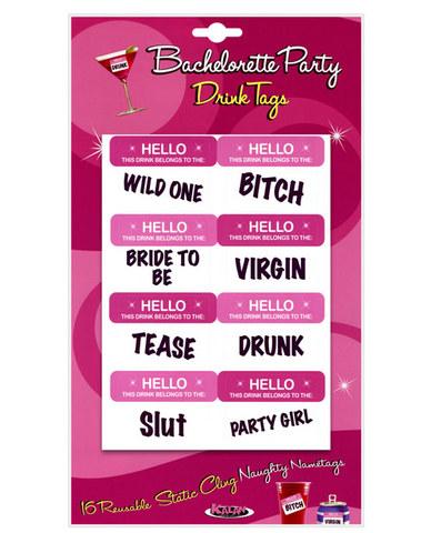 Bachelorette party drink tags - 16 reusable naughty name tags