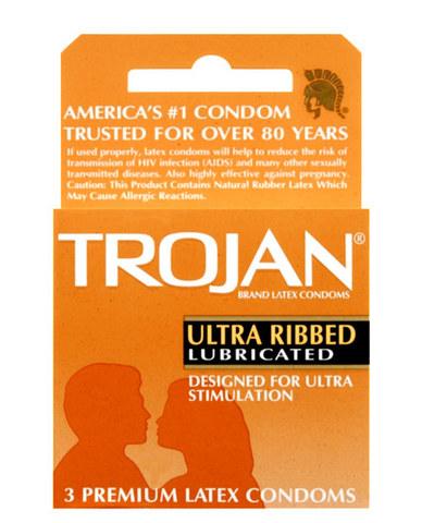 Trojan Ultra Ribbed Latex Condoms 3 Pack