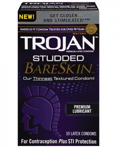 Trojan Studded Bareskin Condoms 10 Count Box