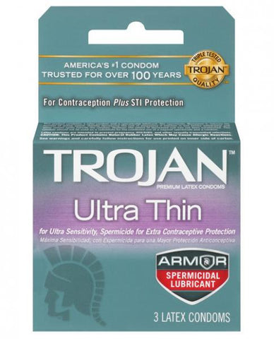 Trojan Ultra Thin Armor Spermicidal Latex Condoms Box Of 3