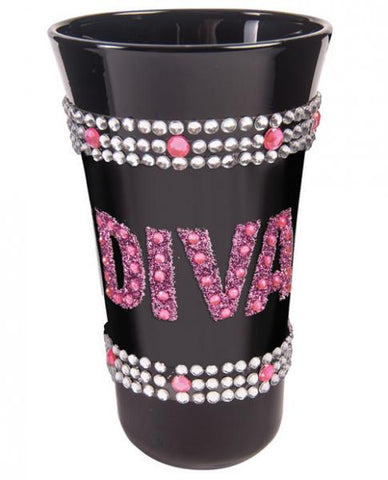 Diva Shot Glass with Pink Stones Black