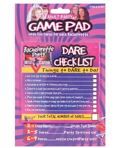 Bachelorette party outta control dare checklist game