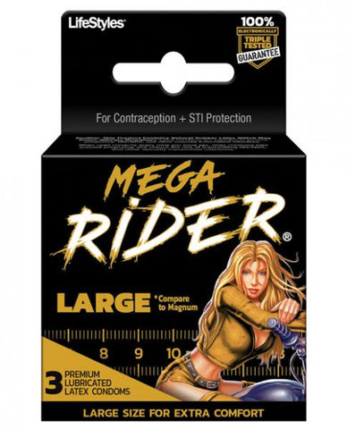 Lifestyles Mega Rider Large Latex Condoms 3 Pack