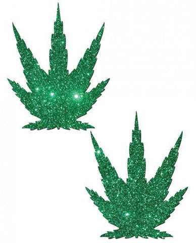 Pastease Green Glitter Marijuana Leaf O-S