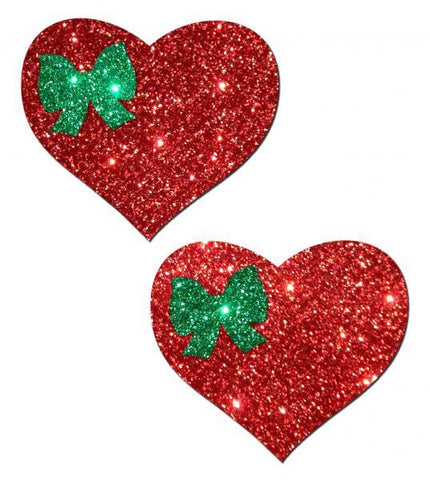 Pastease Glitter Red Heart with Green Bow Pasties