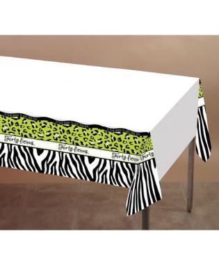 Forty-licious plastic tablecover w-border print - 54in x 108in