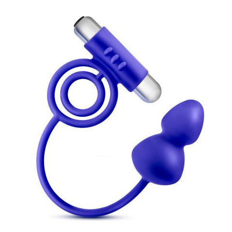 Penetrator Anal Plug with Vibrating Cock Rings Indigo