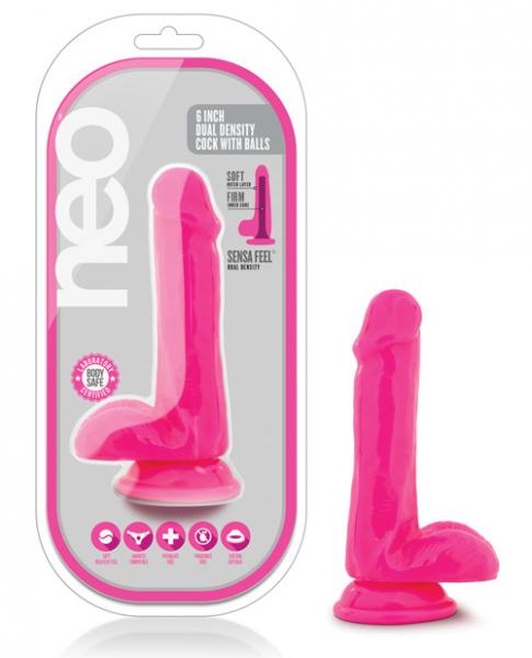 Blush Neo 6" Dual Density Cock W-balls - Neon Pink