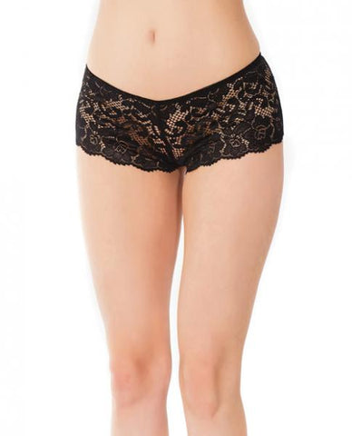 Low Rise Scallop Lace Booty Shorts Black O-S