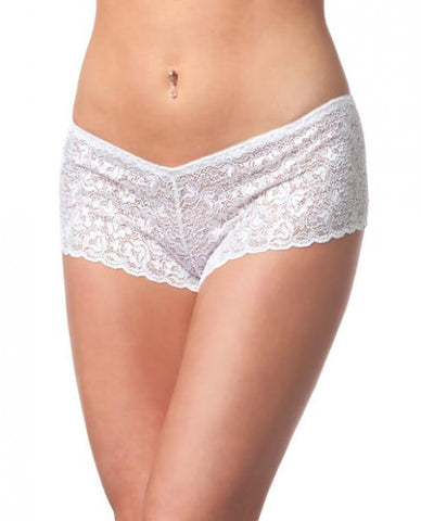 Low Rise Scallop Lace Booty Shorts White OS-XL