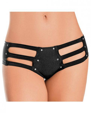 Strappy Front Back Jeweled Booty Shorts Black O-S