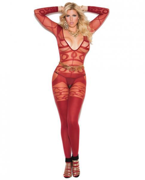 Vivace Long Sleeve Bodystocking Open Crotch Burgundy Qn