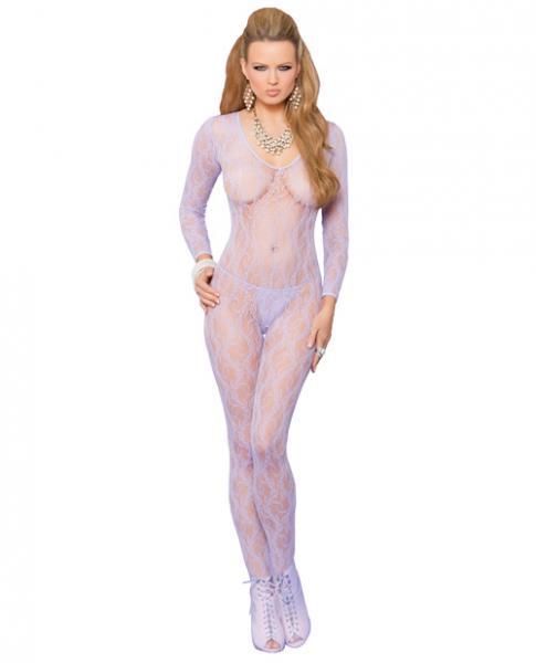 Vivace Long Sleeve Lace Bodystocking Open Crotch Lilac O-S