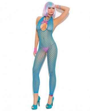 Vivace Crochet Footless Bodystocking Neon Blue O-S