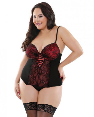 Curve Rosita Bustier & G-String Black Red 1X-2X