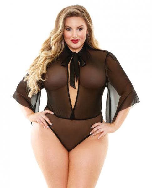 Curve Celine Collared Bodysuit Tie Neck Black 1X-2X