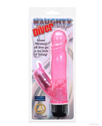 Naughty diver, waterproof corded jelly vibe - pink