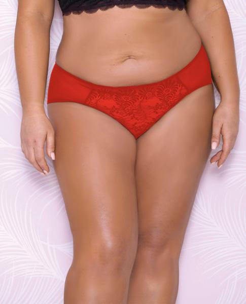 Scallop Lace, Mesh Hipster Panty Red 1X