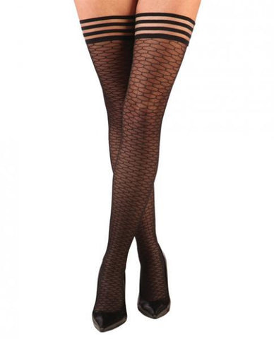Beth Ann Honeycomb Thigh High Stockings Black Size B