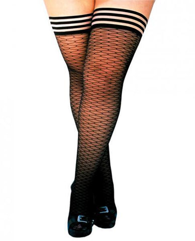 Beth Ann Honeycomb Thigh High Stockings Black Size D