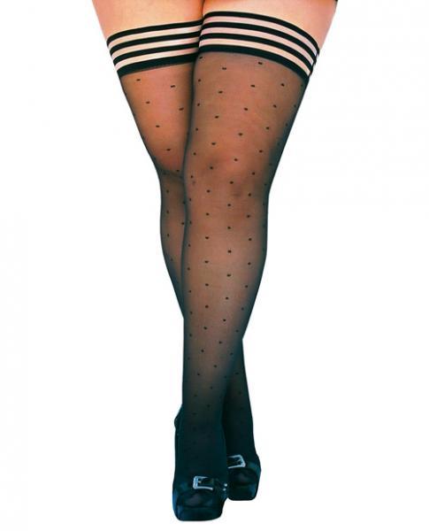 Ally Polka Dot Thigh High Stockings Black Size D