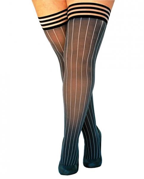 Kixies Annabelle Pinstripe Thigh High Tights Black D