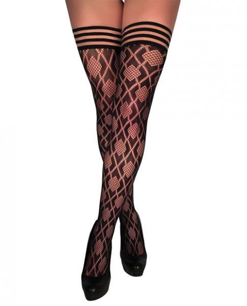 Kix'ies Elle Dot Fishnet Diamond Thigh High Black A