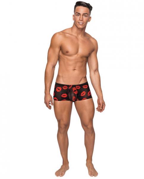 Kiss Me Stretch Mesh Mini Shorts Black Red XL