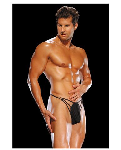 Male power g-string w-straps and rings large-x large - black