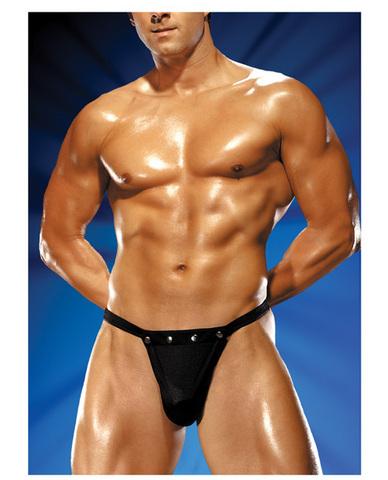 Male power rip off thong w-studs black l-xl