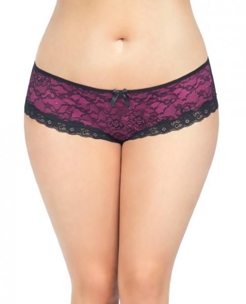 Cage Back Lace Panty Black Hot Pink 1X-2X