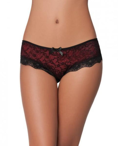 Cage Back Lace Panty Black Red S-M