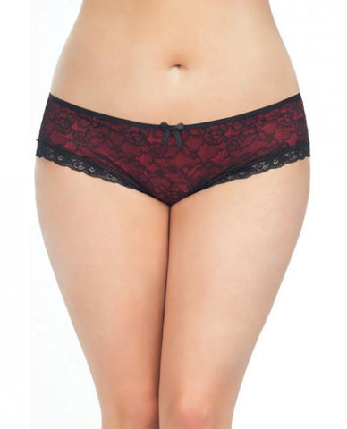 Cage Back Lace Panty Black Red 1X-2X