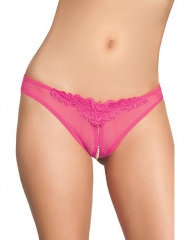 Crotchless Thong With Pearls Hot Pink O-S