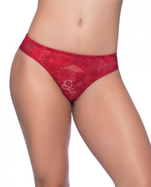 Josilyn Lace Thong Scalloped Edge Keyholes Red 4X