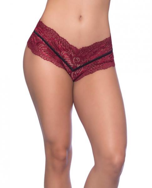 Odette Soft Lace Boyshorts Decorative Elastic Red Black 2X