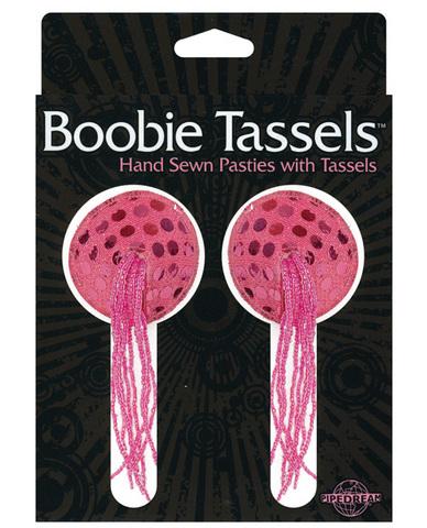 Boobie tassels hand sewn pasties w-tassels - pink