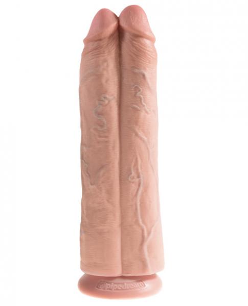 King Cock 11 inches Two Cocks One Hole Beige Dildo